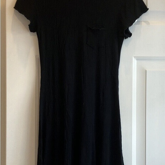BDG Small black dress Short sleeve Black Ribbed A-Line Dress - Picture 3 of 5